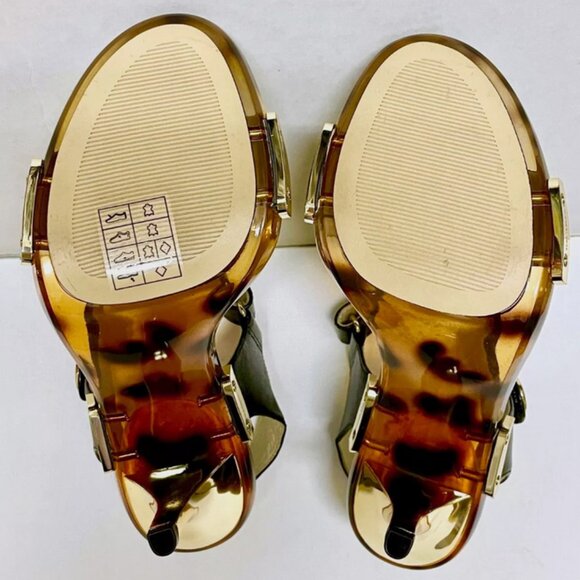 NEW MICHAEL KORS LANI SANDALS BLACK LEATHER 4" HEELS GOLD TORTOISE SHELL PUMPS 7 - Picture 13 of 13